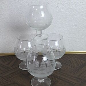 Vintage Etched Frosted Sailboat Brandy/Cordial Snifter Glasses Set of 4